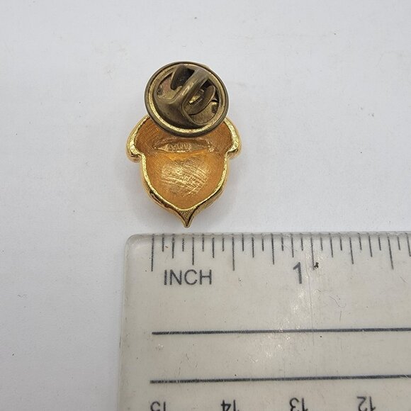 Vintage Avon Acorn Nut Pin Gold-Tone Metal Clear Rhinestones Small Brooch 1" T - Picture 2 of 3